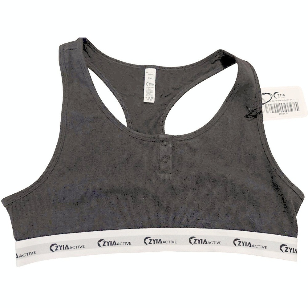Zyia NWT Active Sports Bra Womens XXL Black New Banded Reve Comfort Ribbed Snap